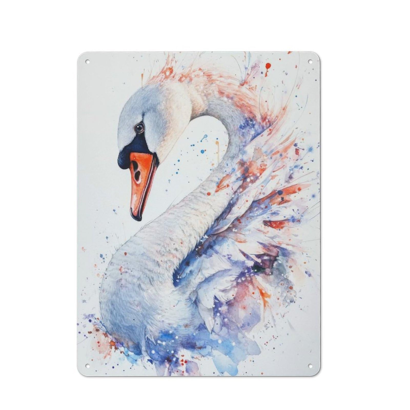 Junmoney Watercolor Swan With Splashes Rustic Tin Wall Plaque 40X30cm For Garage Or Workshop, For Garage Decor Fans, For Retro Home Interiors