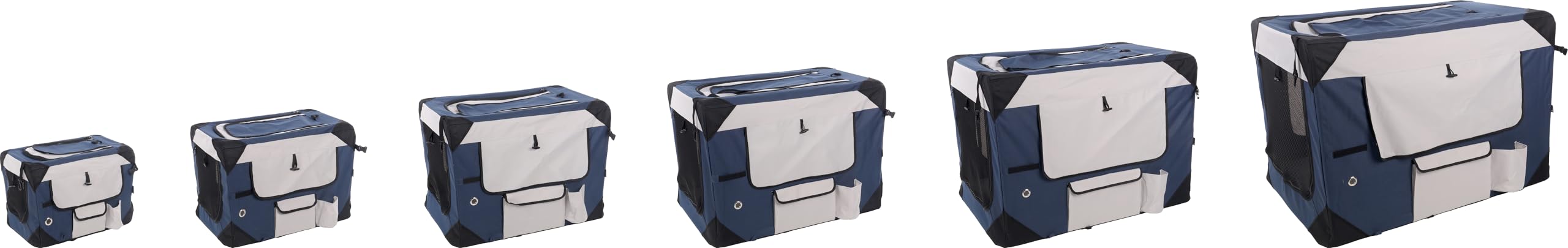 Flamingo Cage de Transport - Premium qualité Chien - Geronimo Bleu 42x60x42cm - Cadre renforcé et Pliable - Lavable - Fond Amovible - Rideaux enroulables,possibilité pour Attacher Une Gourde