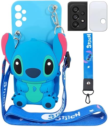 DiDicose - Funda para Samsung Galaxy A53 5G, bonita cartera de dibujos animados 3D con correa para la muñeca, funda de silicona suave, protector de