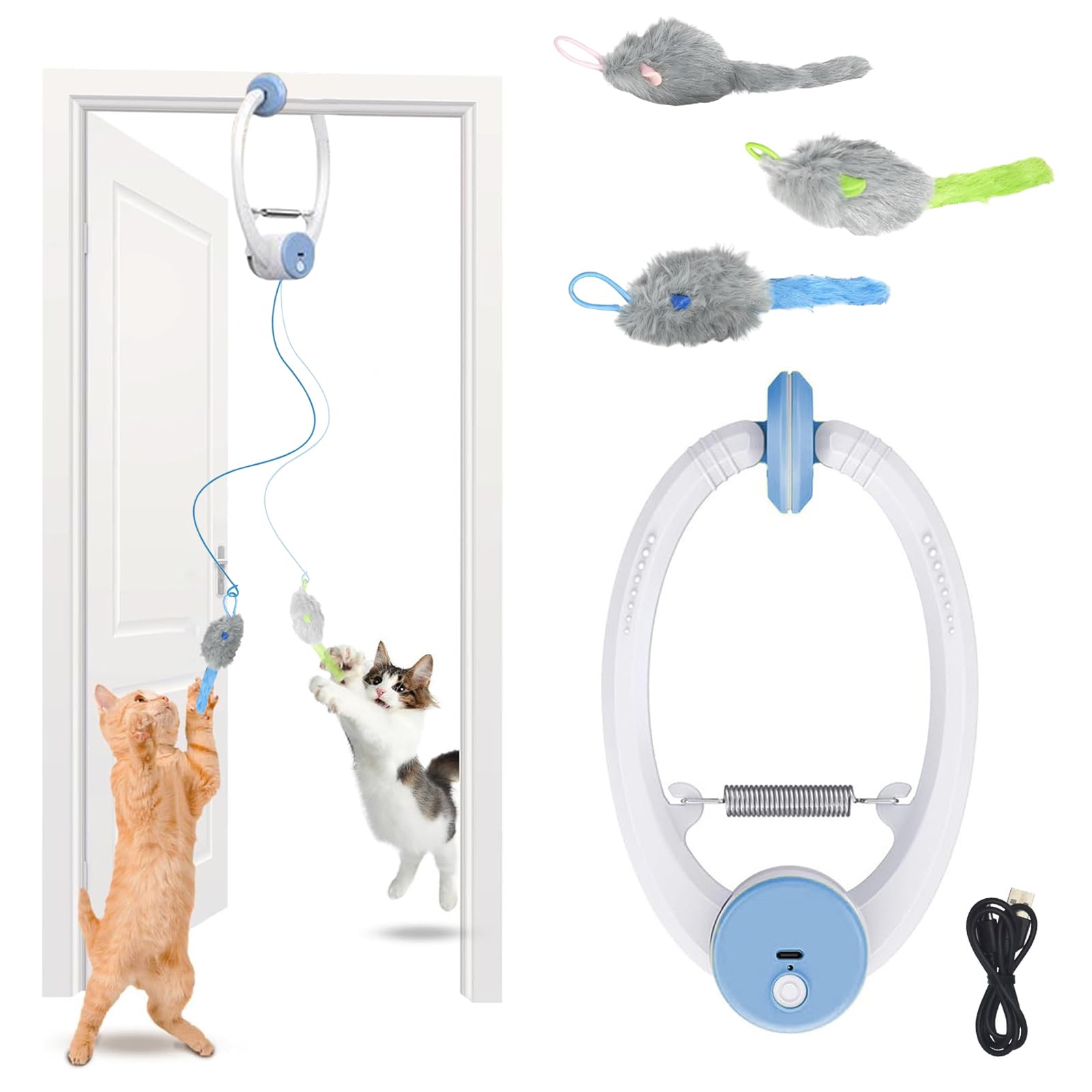 Jouet Interactifs à Suspendre pour Chat, Jouet à Suspendre pour Chat Interieur, Jouet Automatique Suspendu pour Chat, Jouet Porte Chats avec Corde et Souris en Peluche, pour Chasser et Exercer