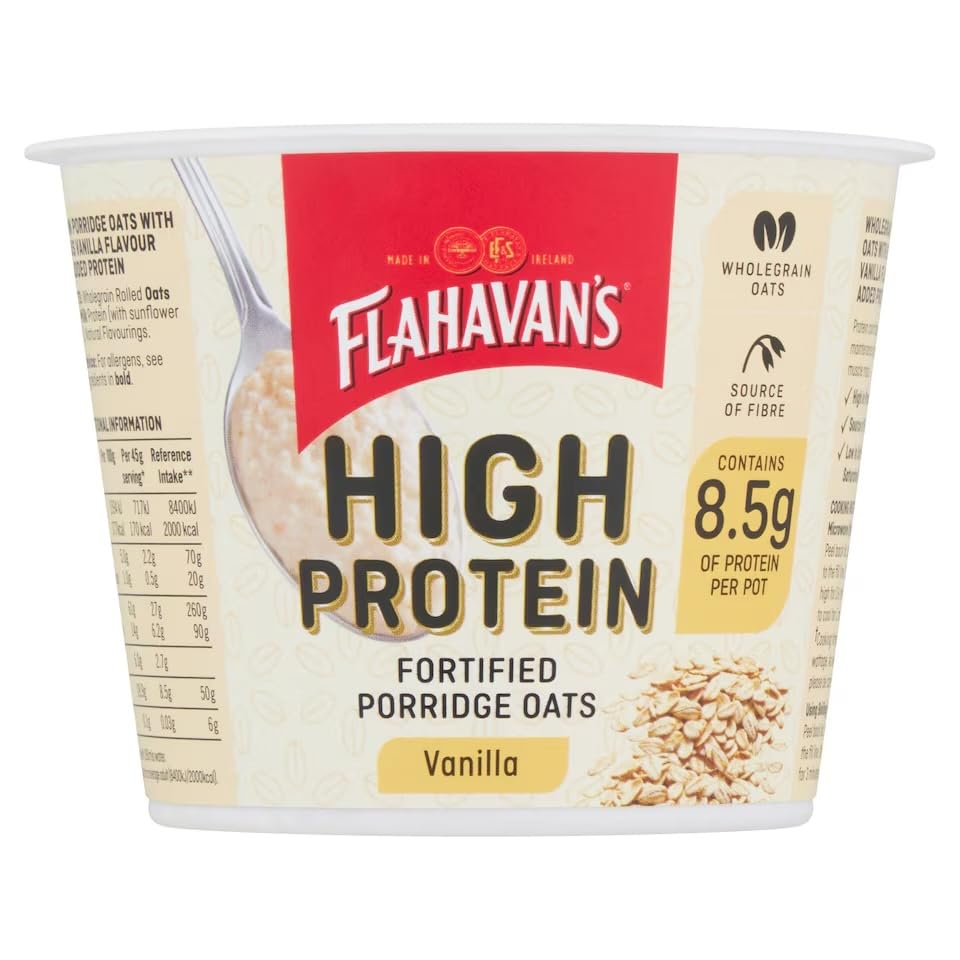 Flahavan's High Protein Vanilla Porridge Oats, 1.58oz Pots, 8.5g Protein Per Serving, Pack of 12