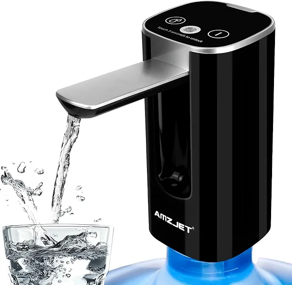 Water Dispenser for 5 Gallon Bottle with Digital Display, 4 Dispense Modes, Portable USB Charging Electric Water Pump, Foldable Spout, Food-Grade Water Jug Pump for Home, Office, RV, Campin(Black)