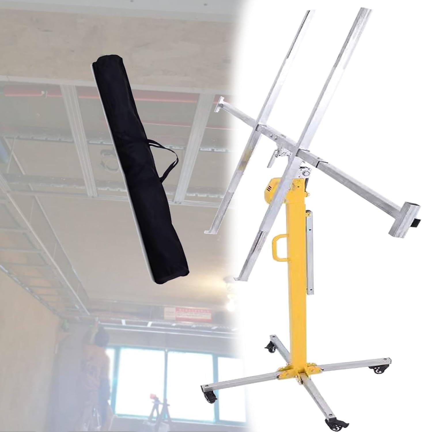 Drywall Lift with Telescopic Arm, Manual and Electric Dual Purpose, Sheetrock Hoist 110 Lbs, Rolling Panel Lift, Drywall Installation, Rolling Lifter, Sheetrock Lift, Drywall Lifter, Adjustable 3.5m