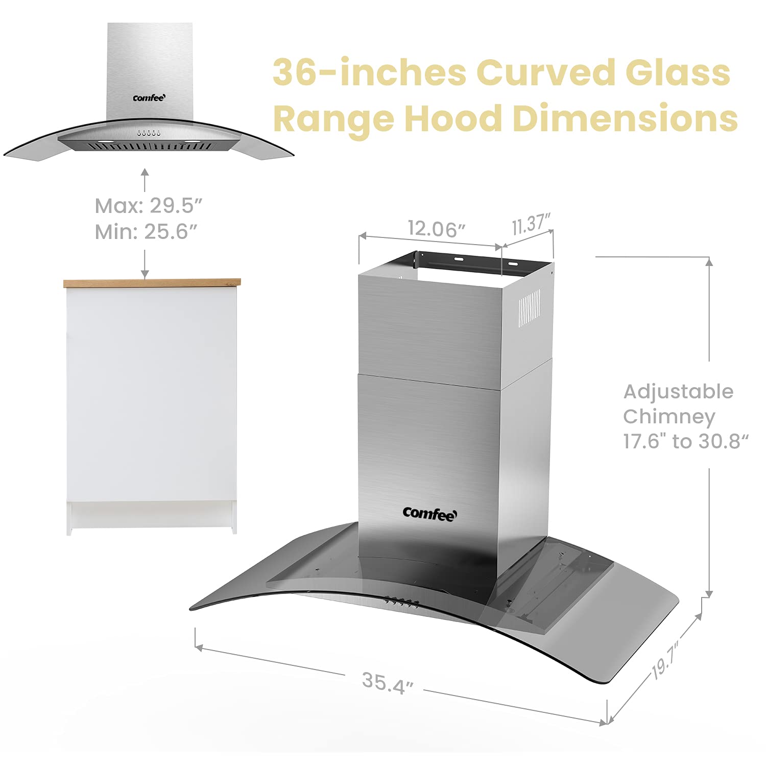 Buy Comfee Glass 36 Inches Ducted Wall Mount Vent Range Hood with 450