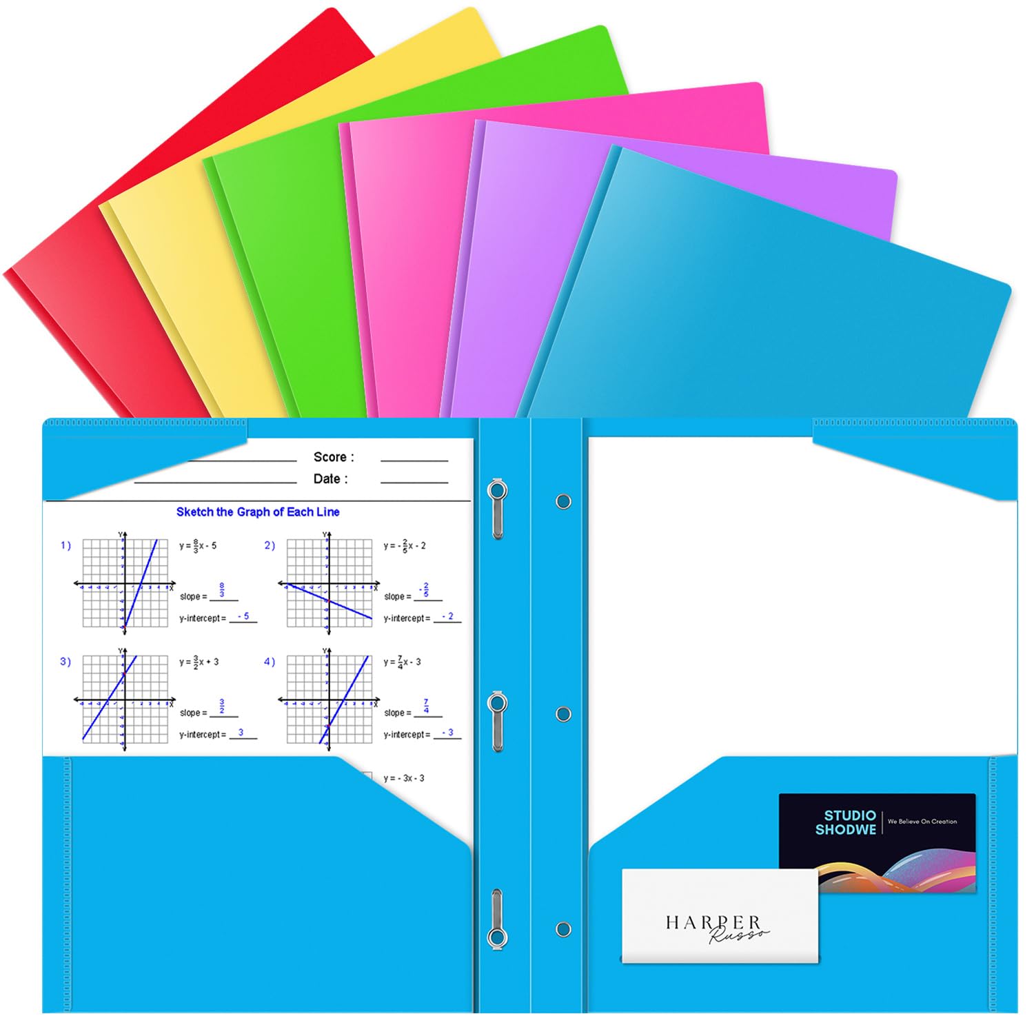 OTCRAFT 30 Pack A4 Pocket Plastic Folder 2 Pockets and 3 Prongs 2 Card Slots, Durable, Tear-Resistant Heavy Duty Pocket Folders with Prongs, Colored Prong Folders for Schoolwork & Officer(Colors)