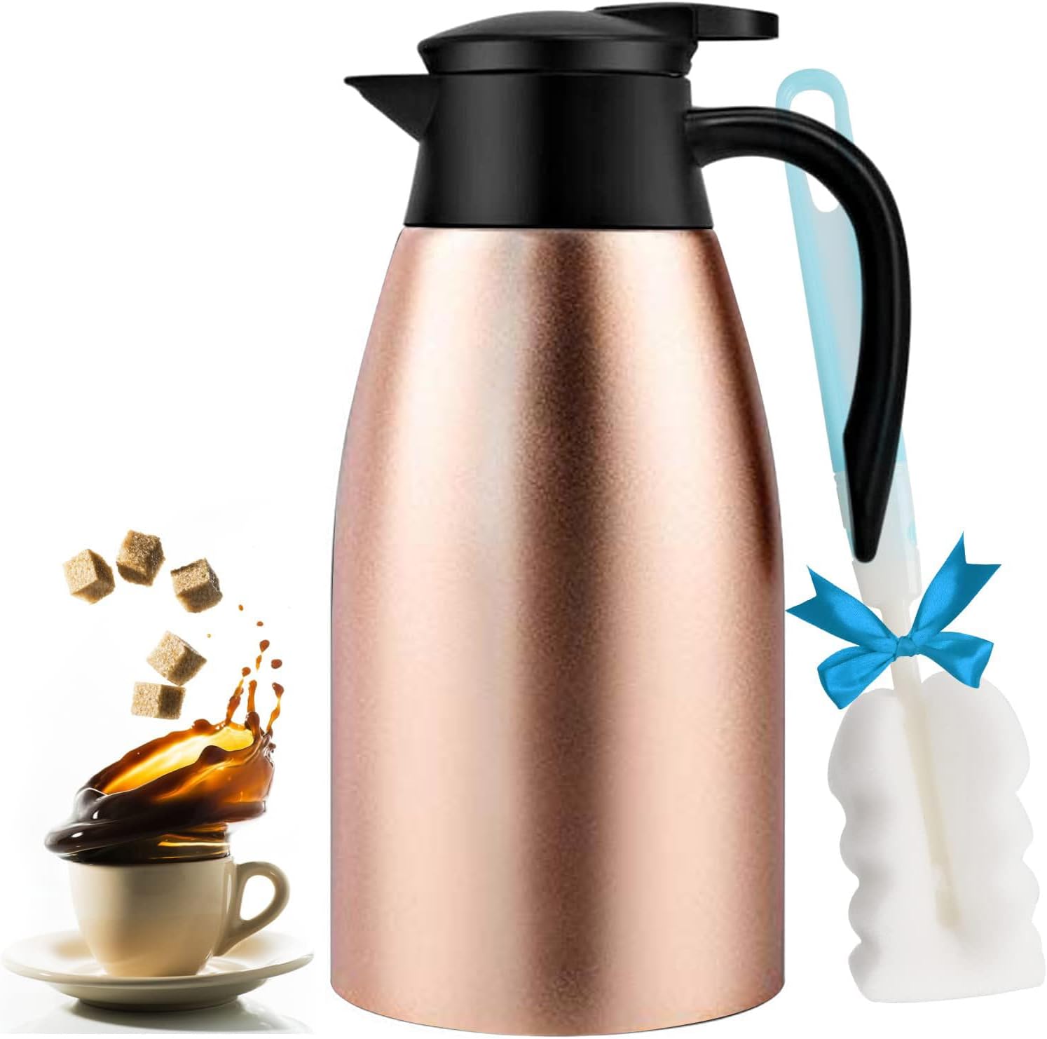 68oz Coffee Carafe Airpot Insulated Coffee Thermos Urn Stainless Steel Vacuum Thermal Pot Flask for Coffee, Hot Water, Tea, Hot Beverage - Keep 12 Hours Hot, 24 Hours Cold -Gold