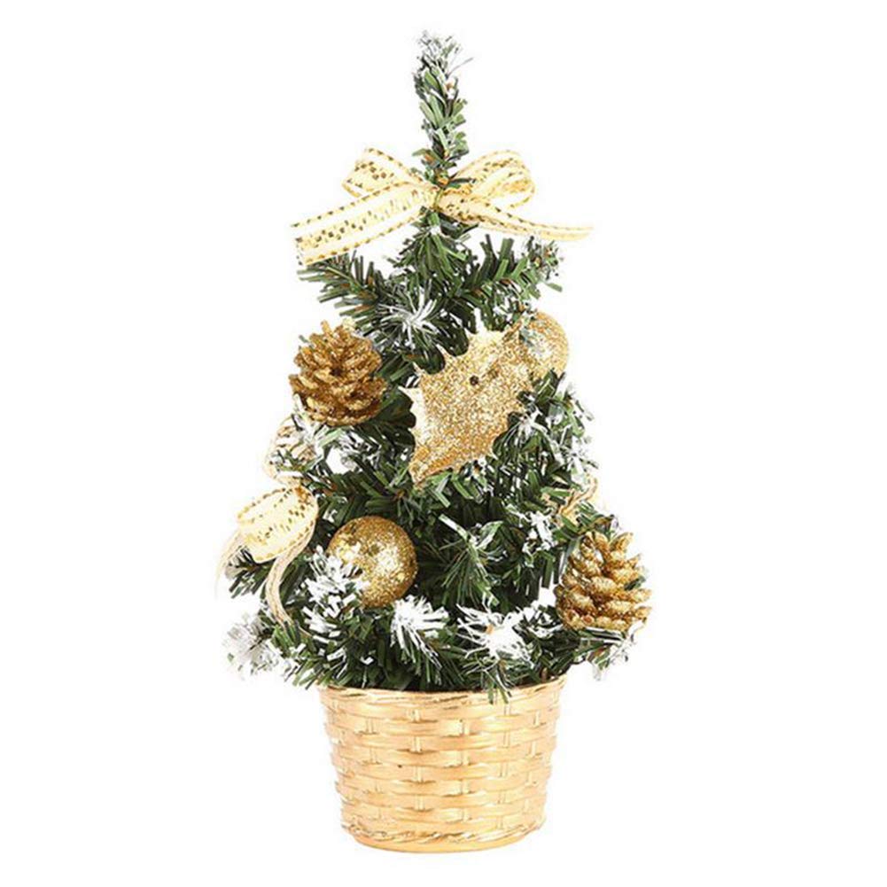 YSoutstripdu Mini Artificial RealisticChristmas Tree With Pot,Glittery Ball Hotel Mall Home Table Festival Decorative Xmas Tree Golden