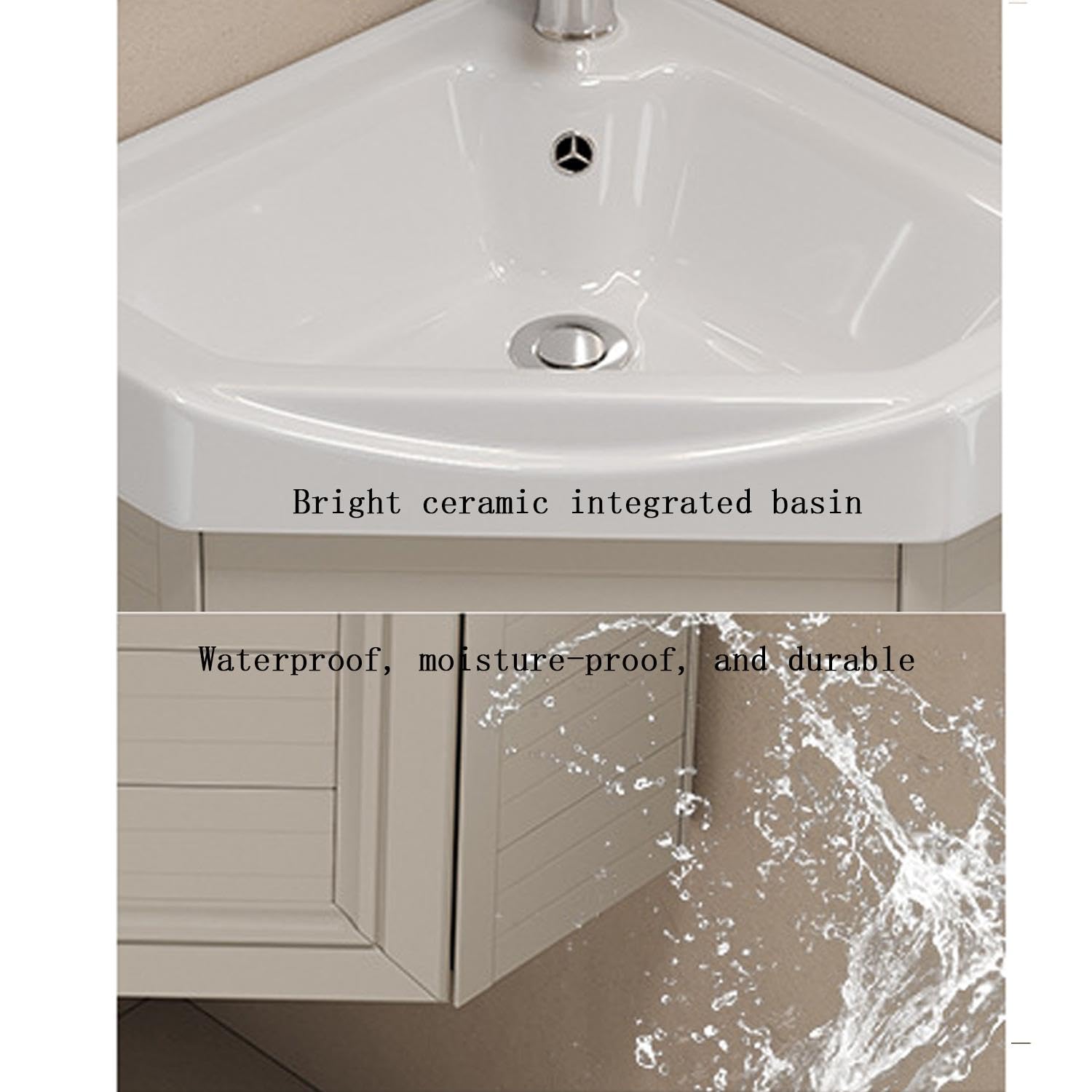 Badezimmerwaschbecken mit Waschtisch, weißer Keramikwaschtisch, Aufbewahrungsschrank mit Waschbecken, 38/43cm Arbeitsplattenwaschtisch, Eckwaschbecken, verwendet für Bad und WC,C-43 * 43CM