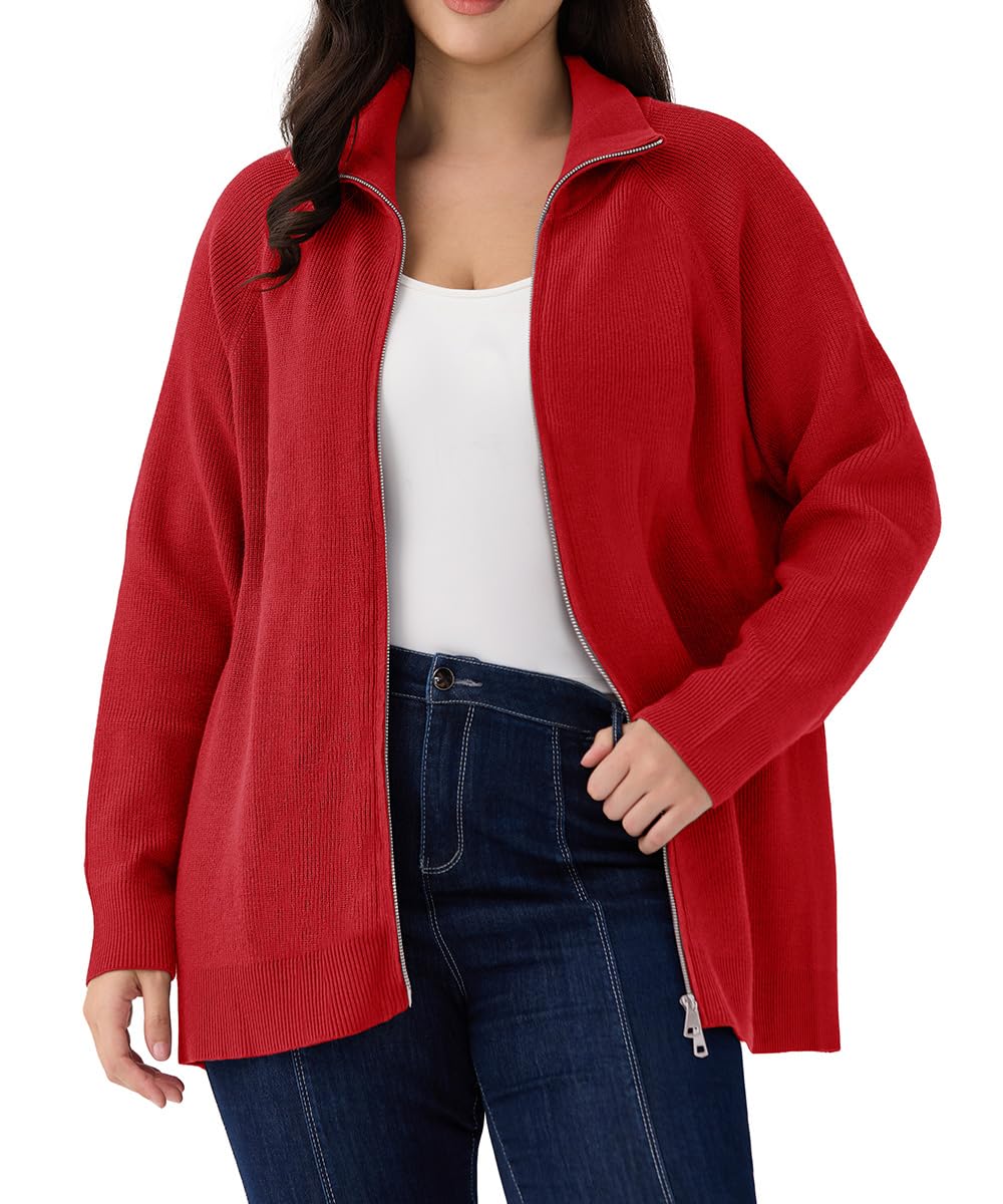CARCOS Womens Plus Size Cardigan Zip Up Lightweight Long Sleeve Knit Sweaters Oversized Collared Casual Jacket XL-5XL