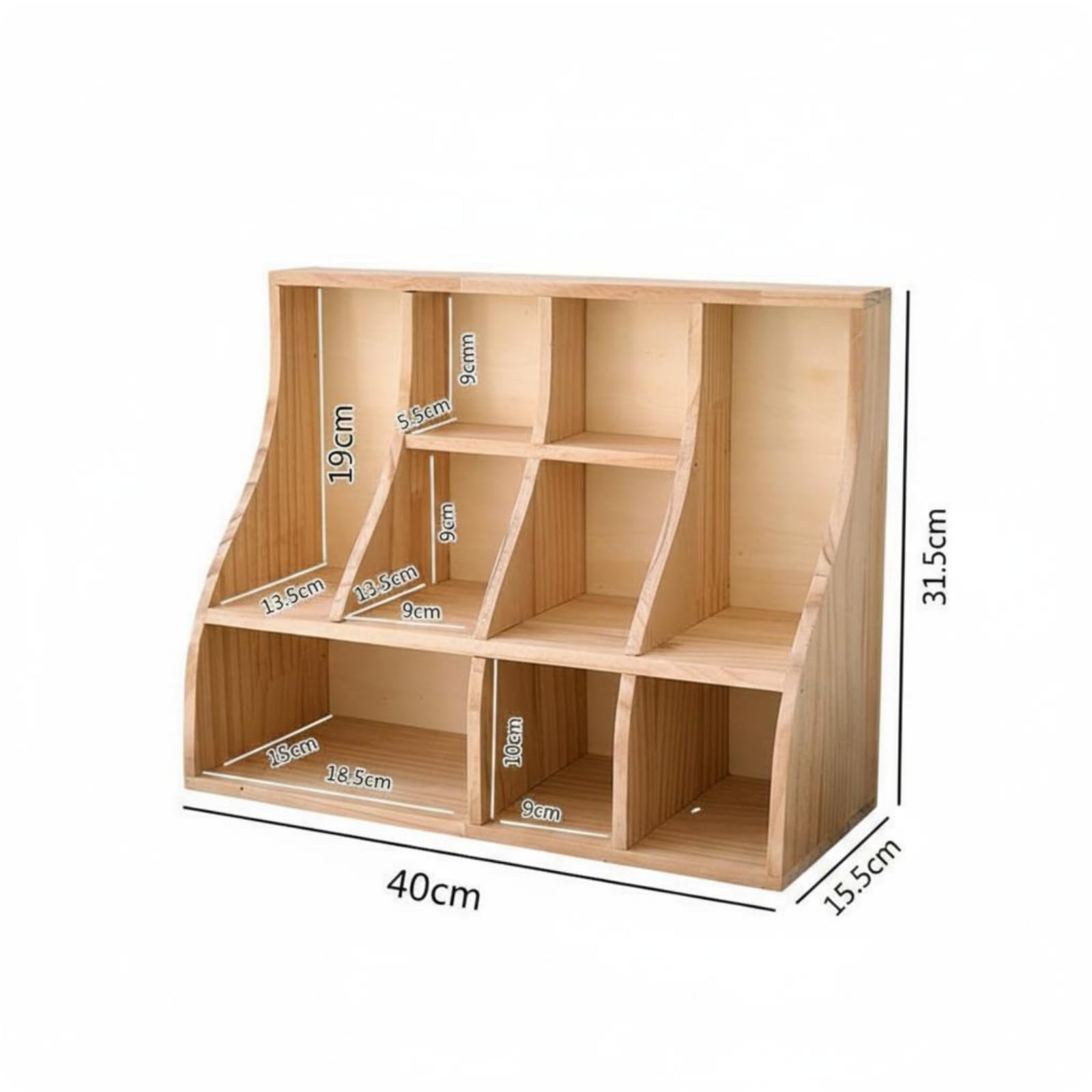 Organizzatore da Scrivania in Legno Divisori Curvi Organizer Scrivania Ripiani Verticale Arredo, Legno Naturale
