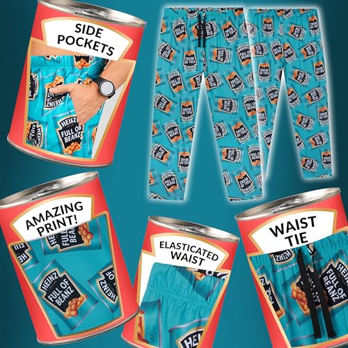 HEINZ Baked Beans Pajama Pants Mens Loungewear with Pockets Nightwear PJs Comfy Sleepwear Funny Gifts for Men (S, Teal)4