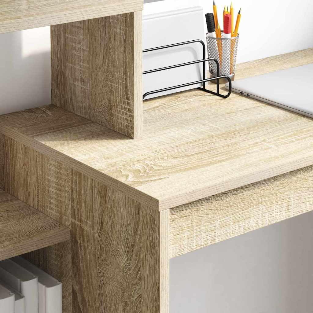 Schreibtisch Sonoma-Eiche aus Holzwerkstoff 100 x 40 x 90 cm mit 2 Regalen moderner Computer- und Homeoffice-Tisch ideal für kleine Räume und Büroorganisation