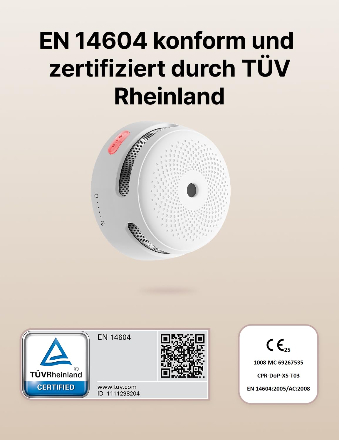 X-Sense Mini Rauchmelder mit 10 Jahre Batterie und Magnethalterung, photoelektrischer Feuermelder mit Test-/Stummschalttaste, XS01, 6 Stück