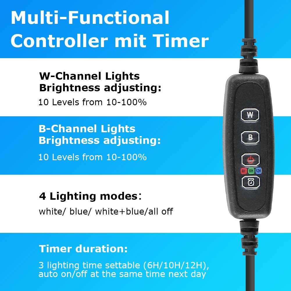BELLALICHT LED Minuterie Éclairage d'aquarium, Lampe Tube Aquarium [Bleue & Blanc Lumière] avec Gradateur intégré, Dimmable 10 niveaux de luminosité IP67 étanche pour Aquariophilie - 3