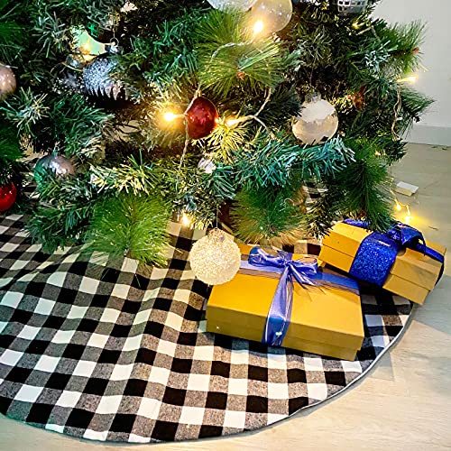 Chichic 48 Inch Buffalo Plaid Tree Skirt Christmas Tree Skirt Buffalo Check Tree Skirt Black And White Buffalo Plaid Tree Skirt Xmas, Double Layers For Christmas Party Decorations Holiday Ornaments #TOP5
