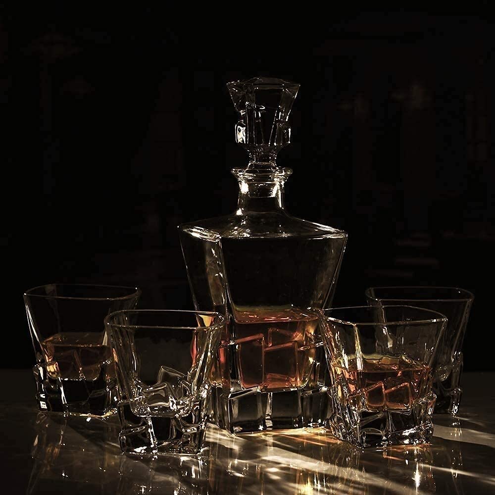 BINZO Luxury Glacier Whiskey Wine Decanter Set with Glasses & Stopper| Premium Glass Decanter for Whisky, Alcohol, Liquor, 1 Litre Decanter & 300 ml Glasses 3