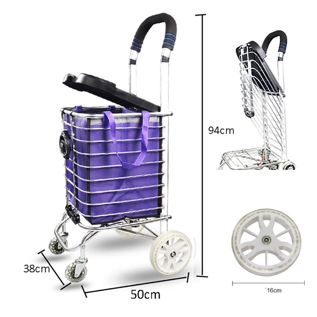 Trolley-Ersatztasche, Trolley-Tasche, Einkaufswagen, Einkaufswagen, Treppensteigwagen, Sitzwagen, faltbar, mit Abdeckung zum Sitzen, 4 Räder, abnehmbar, Canvas, abnehmbare Tasche