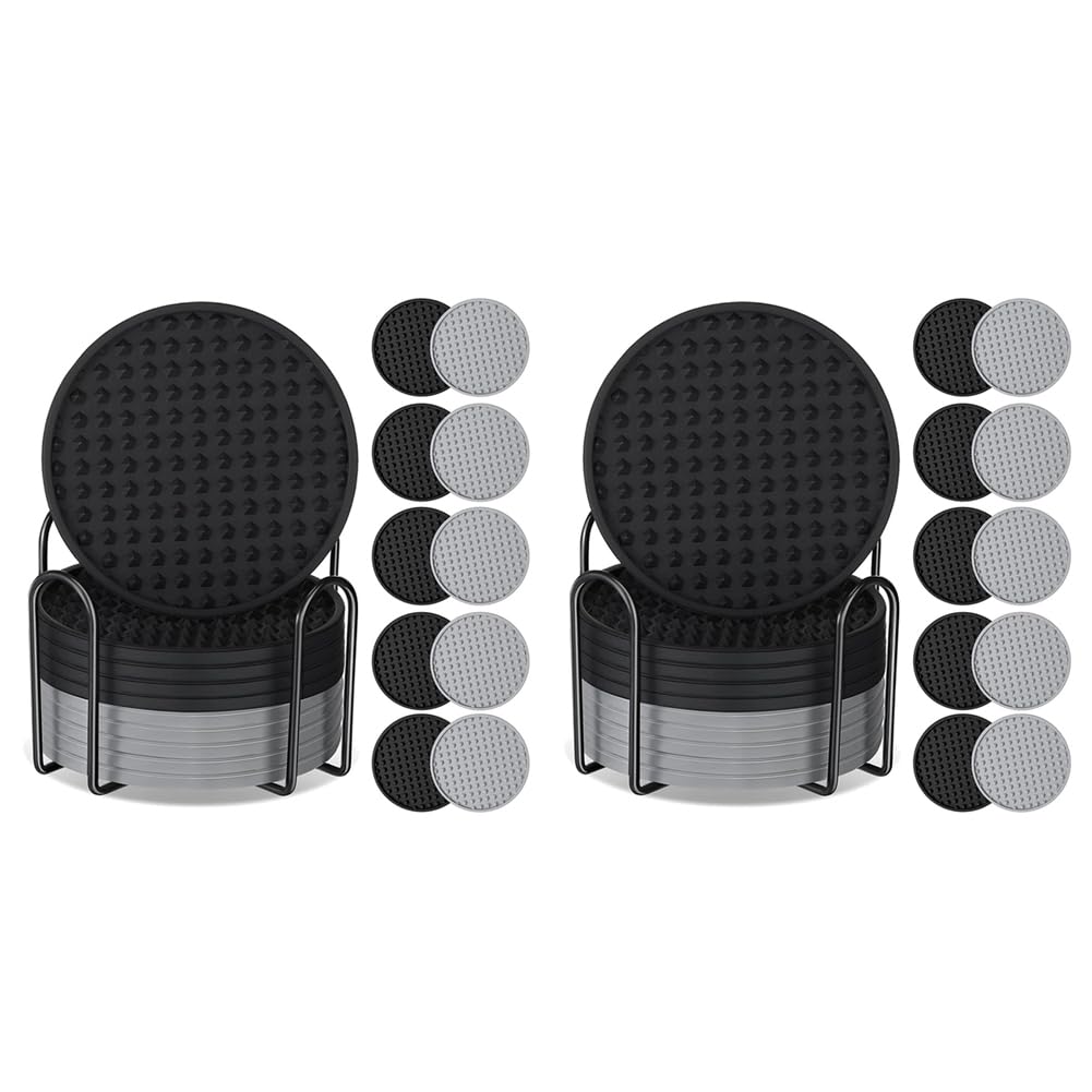 Hndhbfgrt 20 Pack Coasters for Drinks Silicone Coaster with Holder Non Protection Washable Cup Coasters Heat