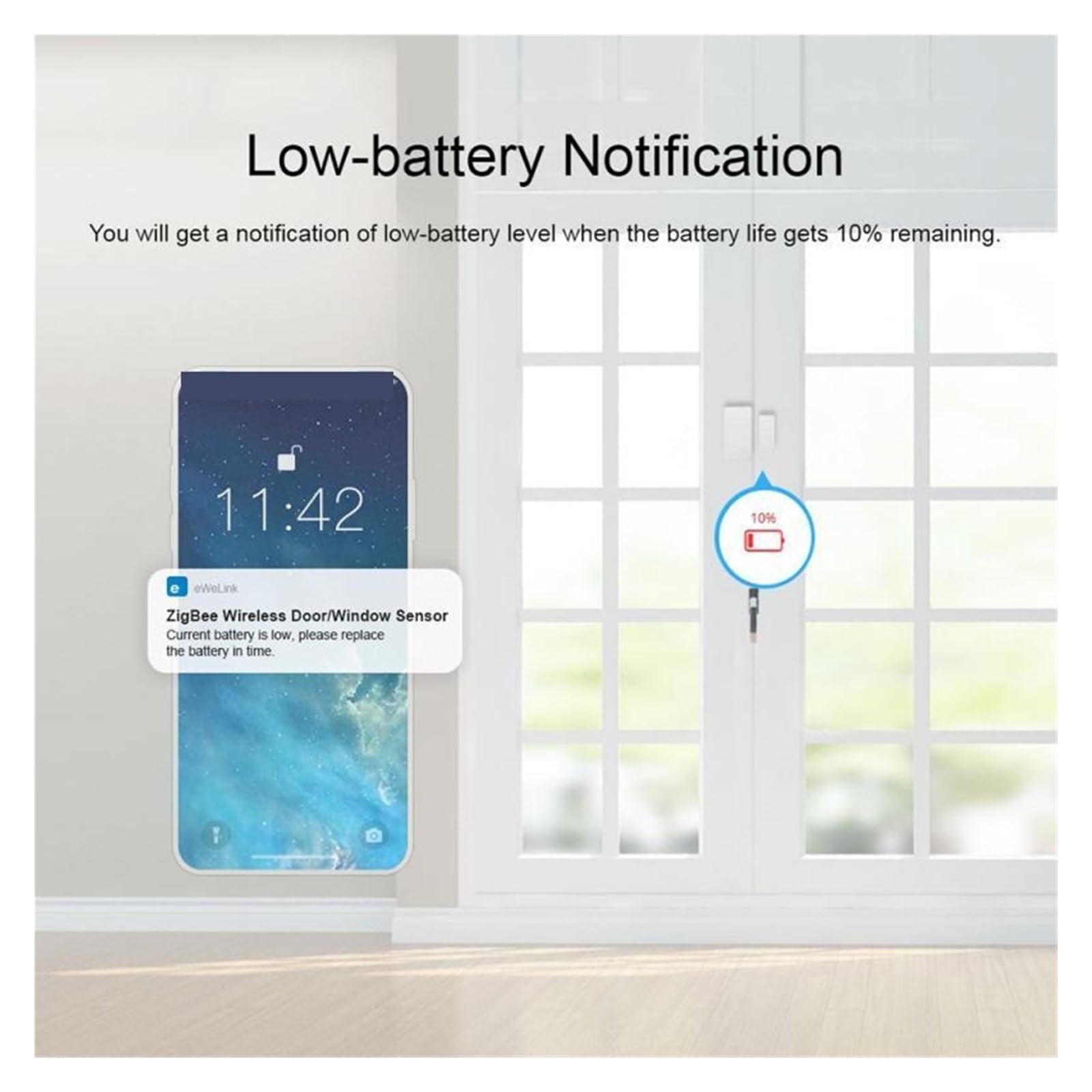 Alarmas De Puerta, Sensor Zigbee for Puerta y Ventana, Detector de Puerta Abierta/Cerrada for la aplicación EWeLink, Requiere Trabajo ZBBridge con Alexa Home para La Seguridad del Hogar