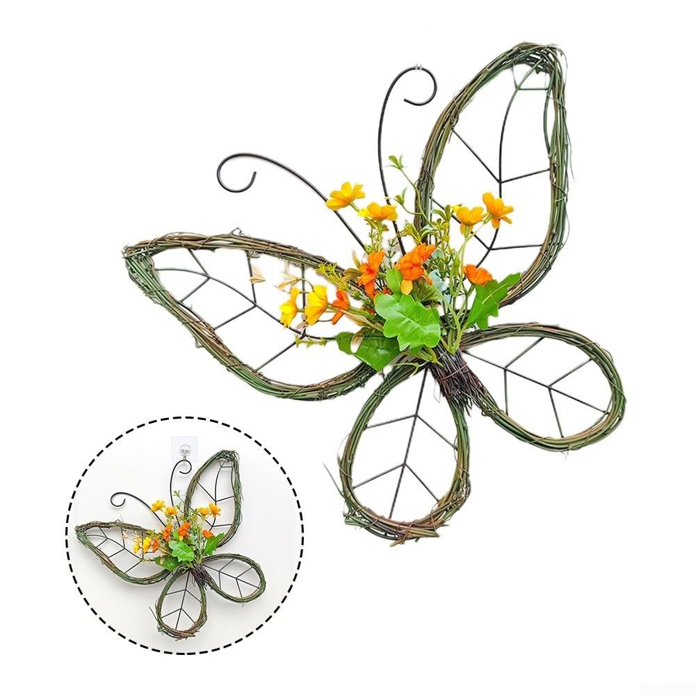 Ghirlanda di farfalle artificiali primaverili da appendere alla porta d'ingresso, decorazione per la casa per soggiorno, camera da letto, ufficio, feste, matrimoni, decorazione in rattan di plastica