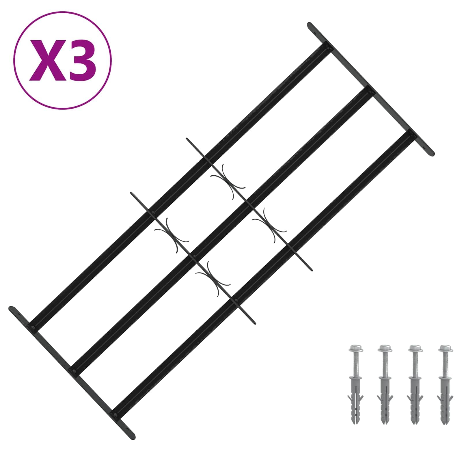 Griglia per finestra per protezione antifurto, set da 3 pezzi, regolabili, 63-114 cm, in acciaio, nero