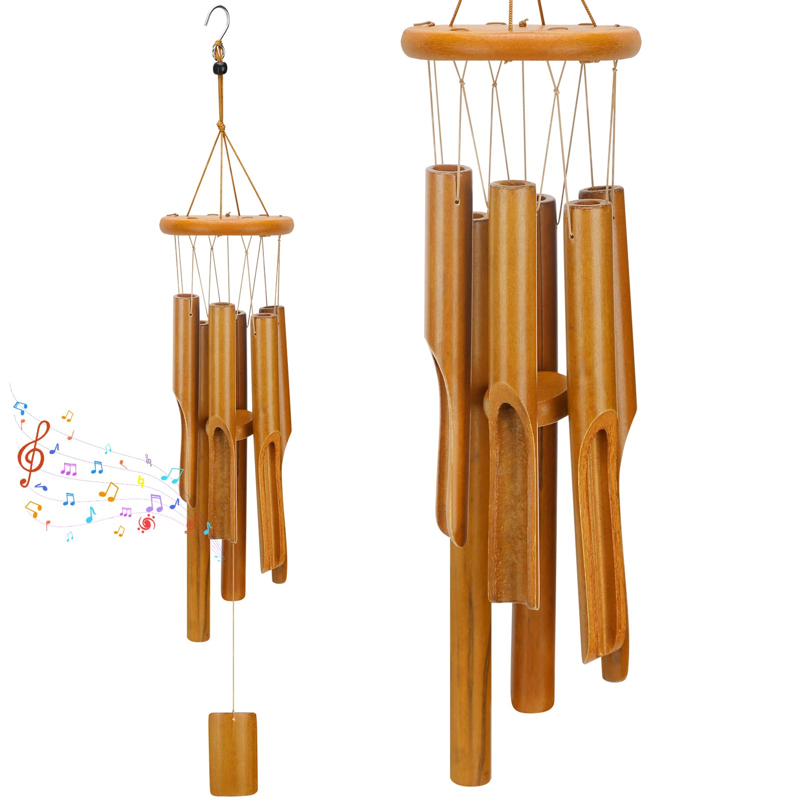 ORIZMA Bamboo Wind Chimes for Garden - Memorial Wood Wind Chimes Garden Decor Indoor Outdoor Wooden for Yard Patio and Home House Decor Windchimes