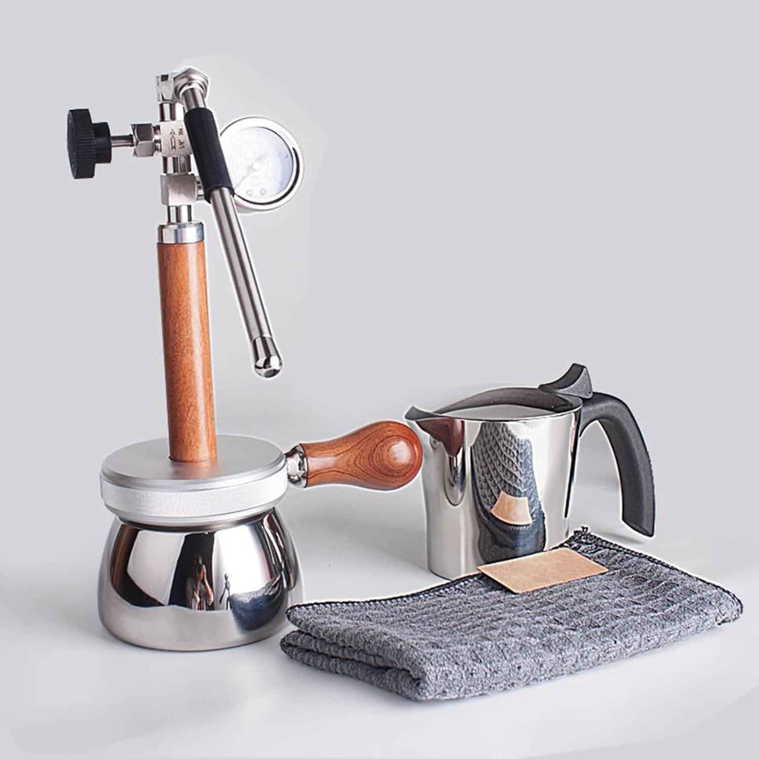 Espumador de leche portátil con boquilla de vapor y manómetro, ángulo ajustable para una espuma perfecta, ideal para acampar al aire libre y uso doméstico.