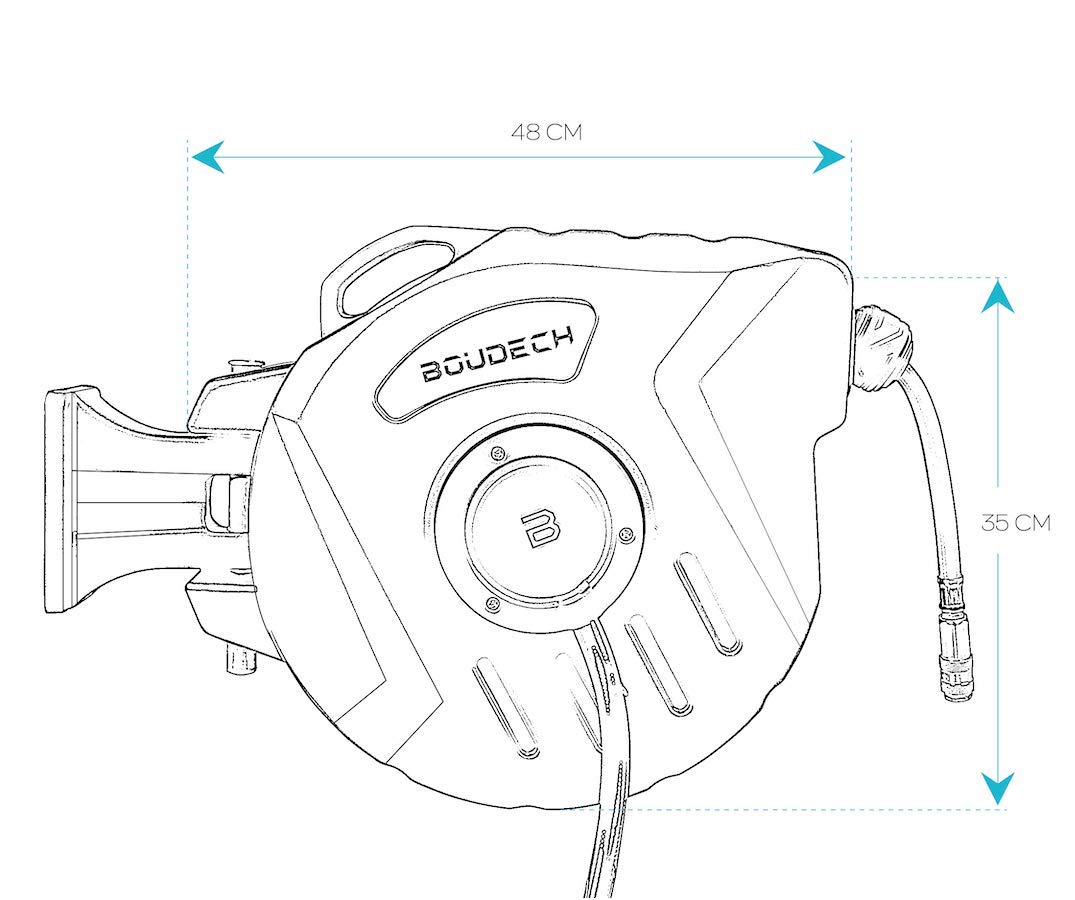 Avvolgitubo ad aria compressa con supporto parete, manico ergonomico e meccanismo per bloccaggio tubo ed avvolgimento automatico (20Mt)