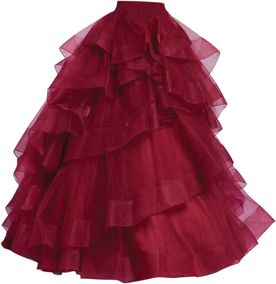 Women Long Ball Maxi Wedding Skirt Bridal Skirt with Train Party Prom Skirt (X-Large, Burgundy)