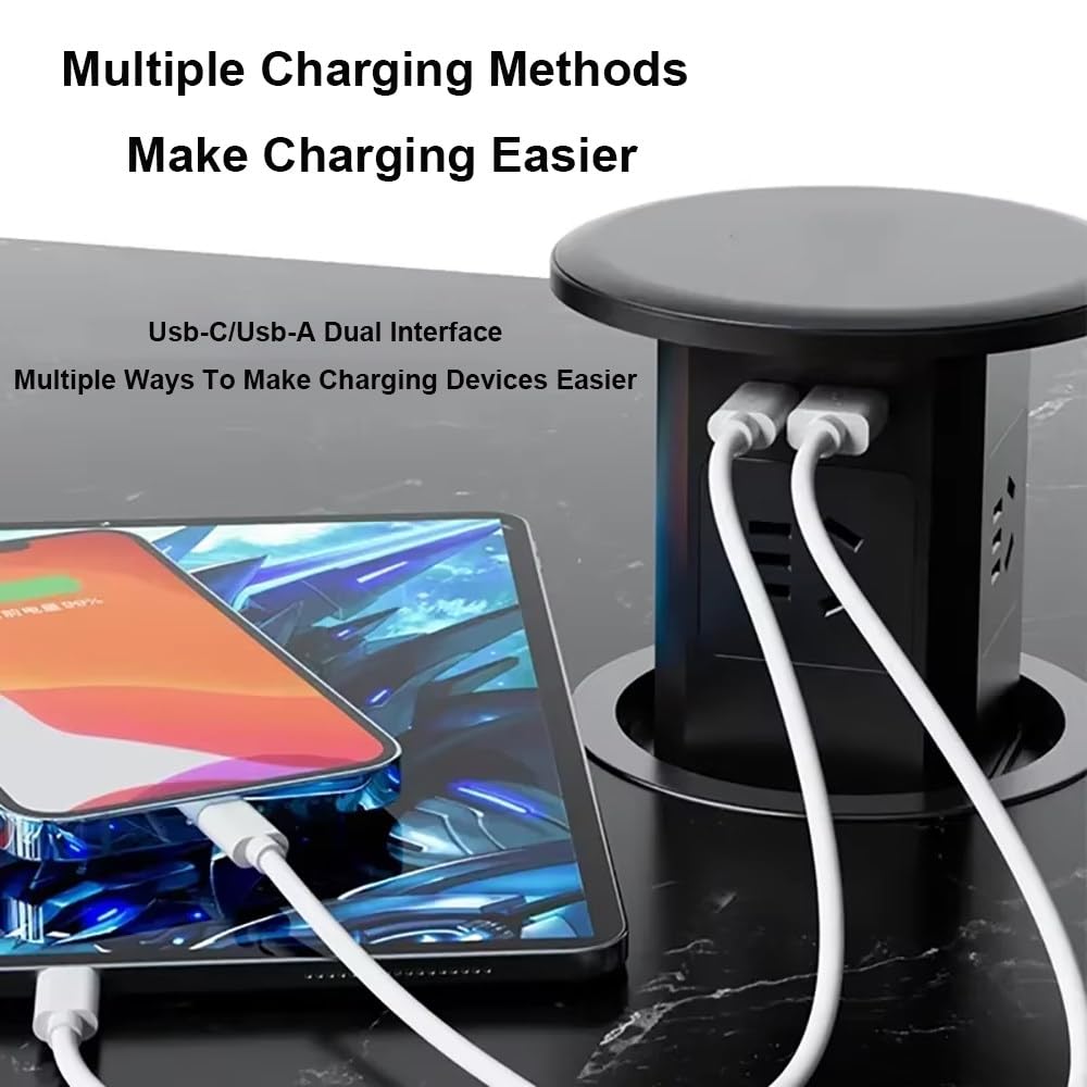Wysuwane Gniazdo Oszczędzające Miejsce,Z 4 Gniazdami Zabezpieczonymi Przed Otwarciem,Porty Usb-C+Usb-A,Inteligentne Podnoszenie,Ukryta Konstrukcja,Bryzgoszczelne Wysuwane Gniazdo,Do Domu/Biura B
