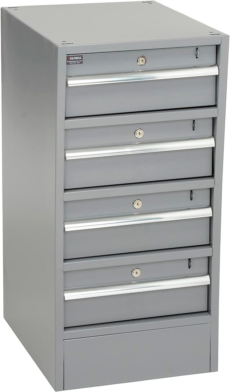 Global Industrial Single Pedestal Workbench, 72"W x 30"D x 33-3/4"H, 1-3/4" Square Edge Maple Top, 4 Drawer/Open Leg, 4000 Lbs Capacity, Gray, Assembly Required