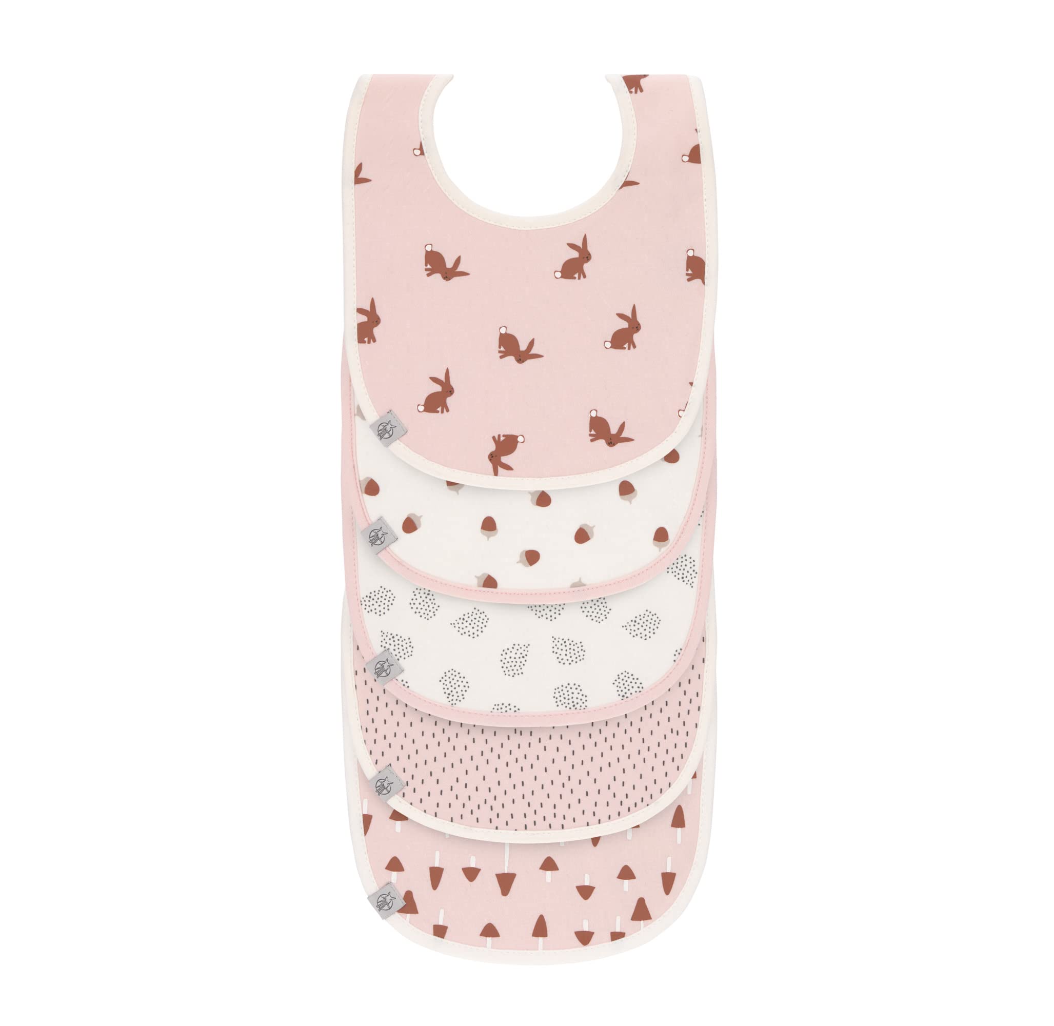 LÄSSIG Baby Toddler Bib Set (5 Pieces) Velcro Closure Cotton Waterproof/Value Pack Bib Little Forest Rabbit