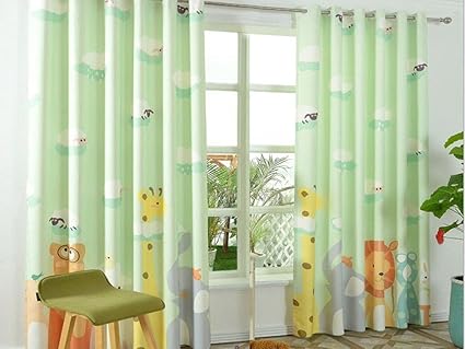 AMBE 3D Cartoon Digital Printed Polyester Fabric Curtains for Bed Room Kids Room Living Room Color Green Window/Door/Long Door (D.N.748) (4 x 5 Feet (Size ; 48 60 x Inch) Window, 1)
