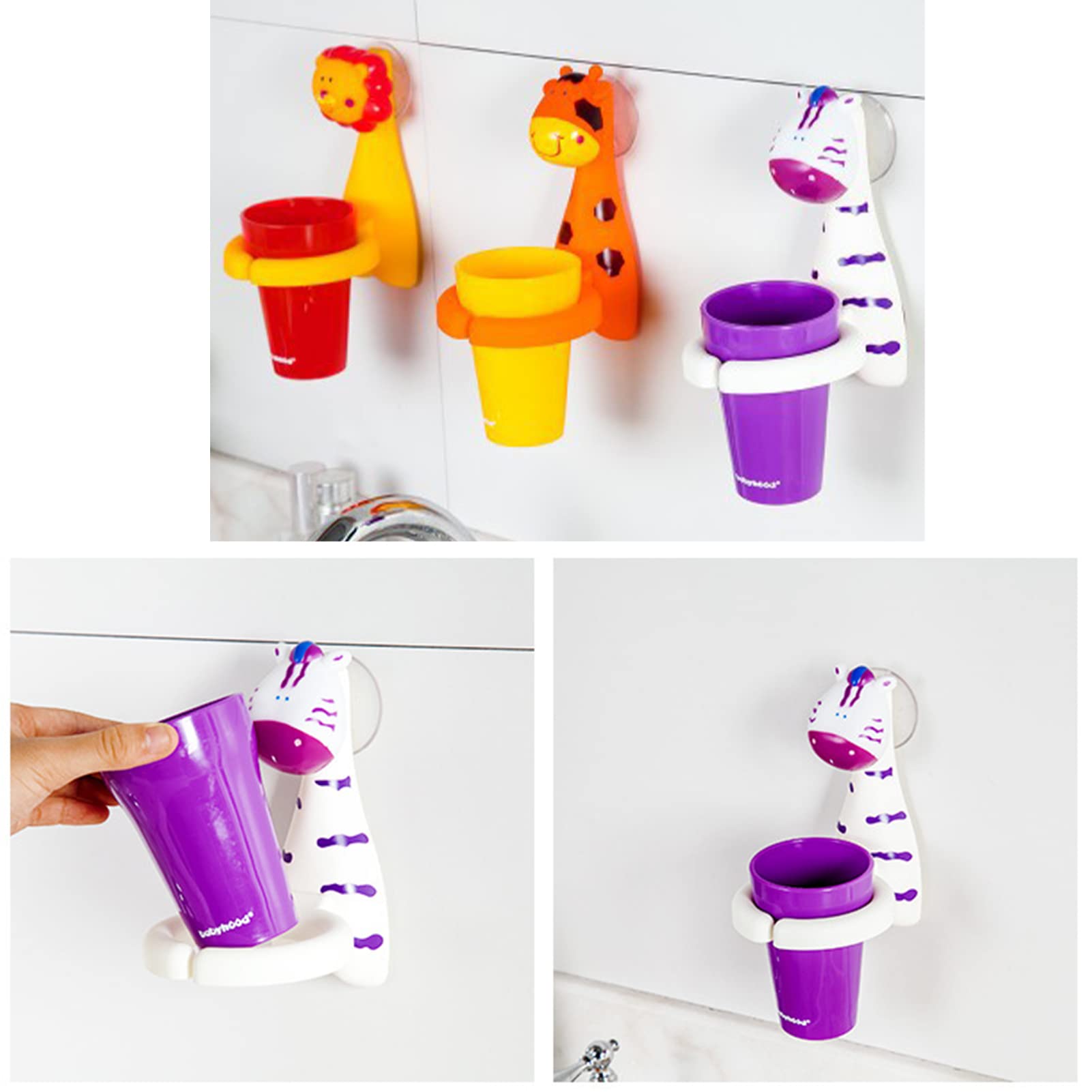 Portaspazzolino per bambini con tazza, supporto per spazzolino da denti per bambini con tazza, porta spazzolino da denti a forma di animale con ventosa, porta spazzolino da denti a fumetti, porta