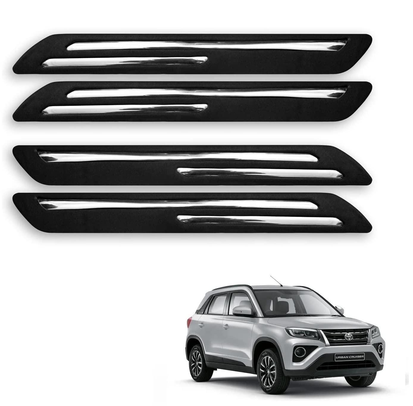 Kozdiko Car Double Chrome Rubber Bumper Protector Guard with Chrome Strips for Toyota Urban Cruiser