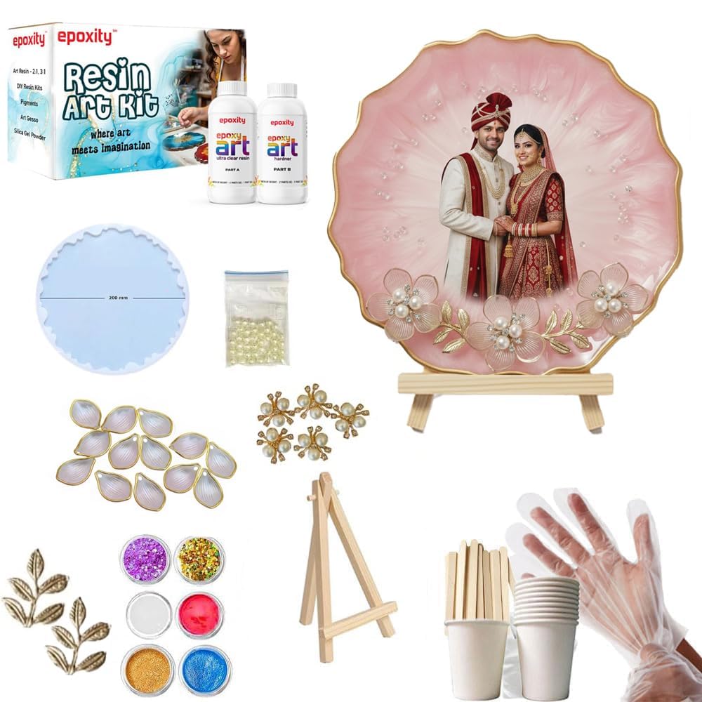 Epoxity Resin DIY Kit Photoframe Kit with Resin, Wooden Stand and Dry Flowers Rasin Liquid (3D Flower Photo Frame Kit)