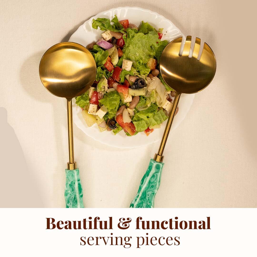 Folkulture Resin Salad Servers - Aqua Teal -4