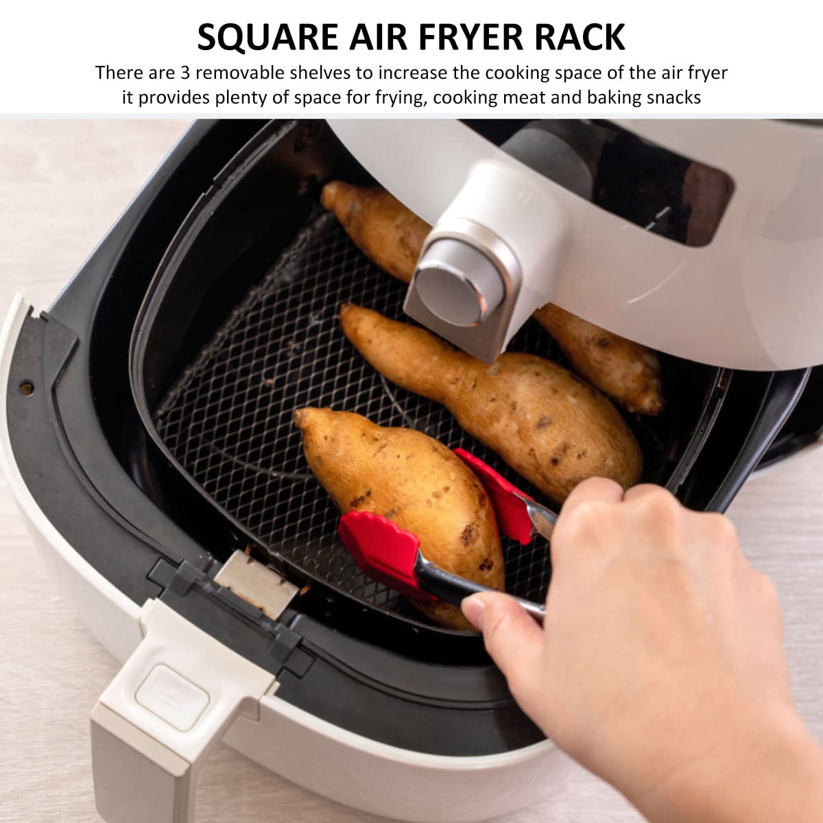 3-Layer Stackable Stainless Steel Air Fryer Rack - Square Dehydrator Basket For 5.8QT-8L Square Air Fryers