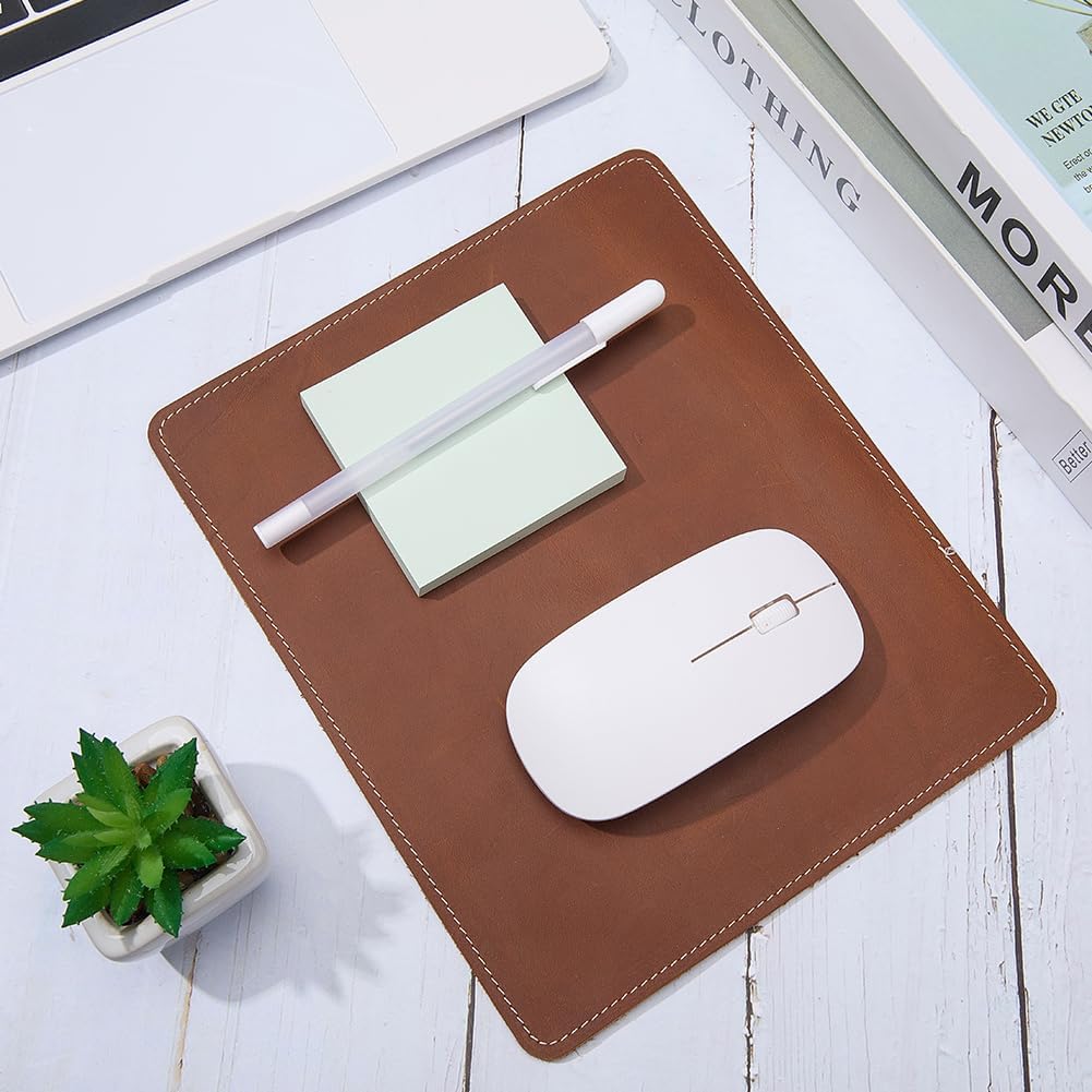 GORGECRAFT Cowhide Mouse Pad Full Grain Genuine Leather Mousepad with Stitched Edge Non-Slip Mouse Mat for Home Office Desktop Computer Essentials Coconut Brown 7.9 x 9.5 Inch