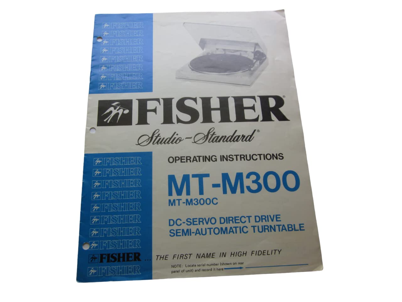 Cover of the FISHER Studio-Standard MT-M300 MT-M300C Operating Instructions manual, showing the turntable and brand logo.