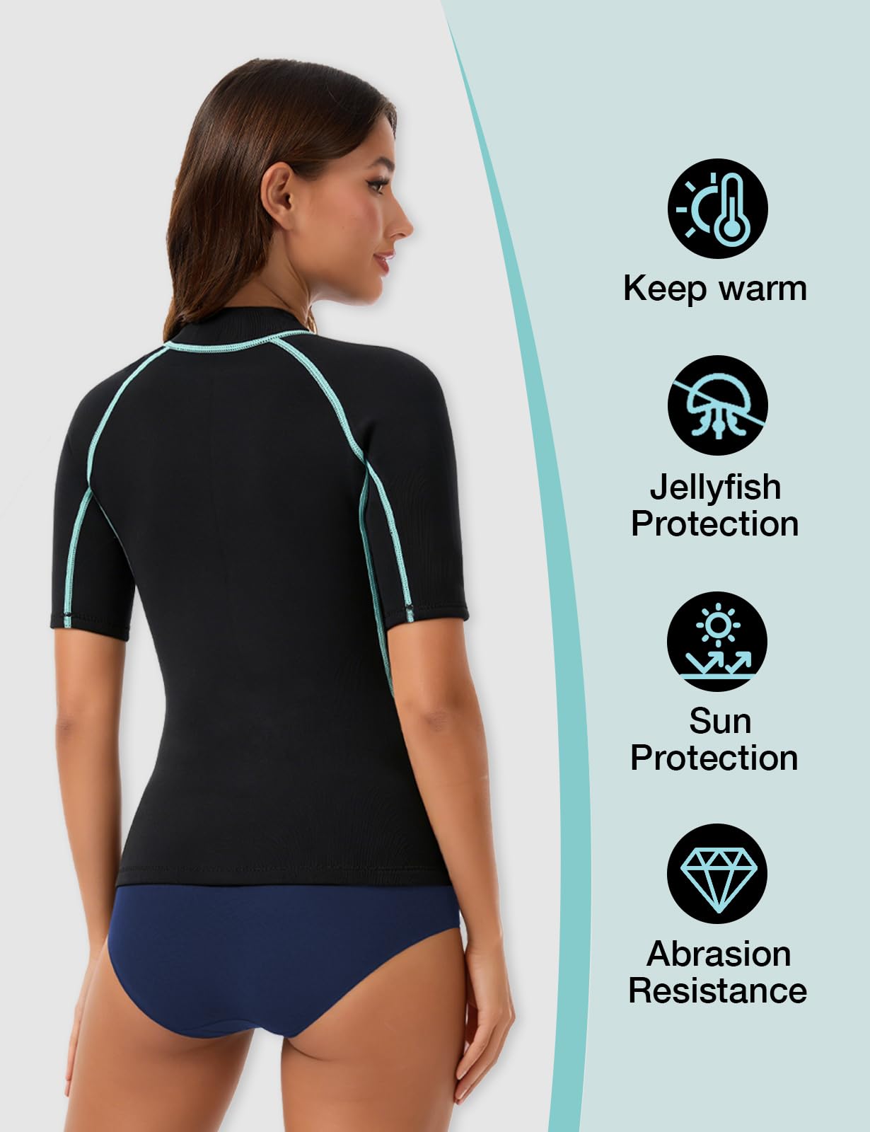 Lemorecn Traje de neopreno de manga corta para mujer, 2 mm, cremallera frontal, chaqueta de neopreno súper elástica para buceo, kayak, surf, natación