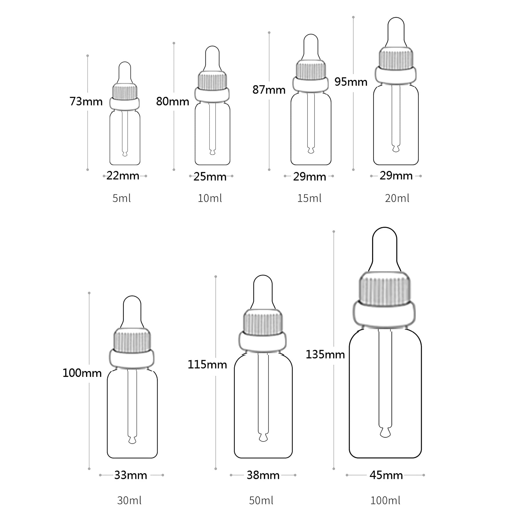 24 Stück 50 ml Gefrostet Schwarzglas Pipettenflasche mit Schwarz Originalitätsverschluss Pipettenring, Leere Klar Glasflasche Glaspipette Tropfflaschen für Ätherische Öle Aromatherapie