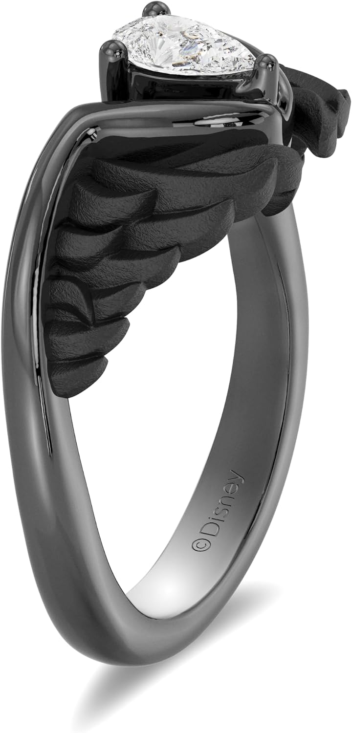 Jewelili Enchanted Disney Fine Jewelry Black Rhodium over Sterling Silver with 1/4 CT.TW. Diamond Maleficent Ring