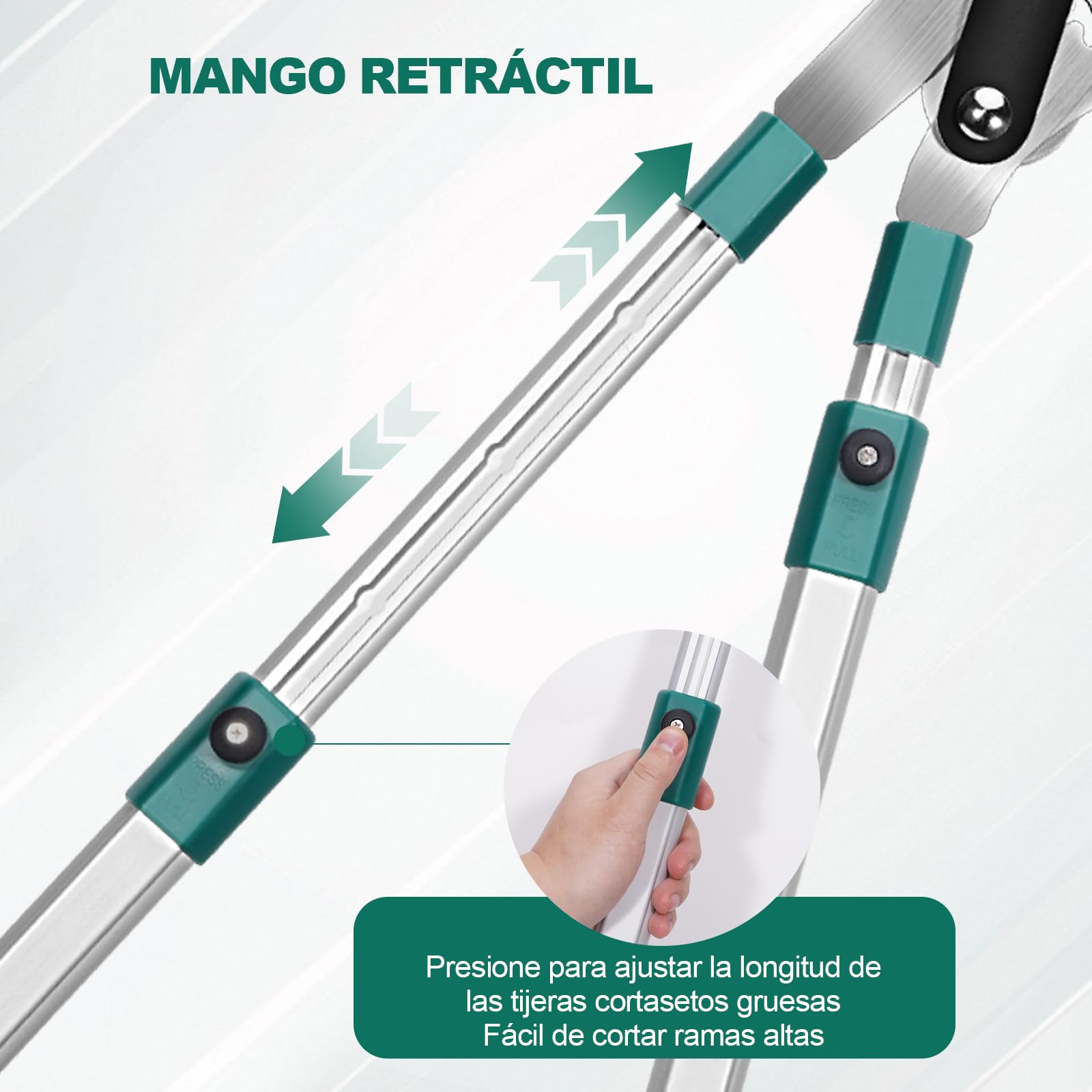 HYCHIKA Tijeras de Podar Telescopicas 99CM, Telescopic Pruning Shears, Tijera de Ahorro de Trabajo con Cuchillas Afiladas, Diámetro de Corte: Ø50 mm max., para Ramas Frescas y Marchitas