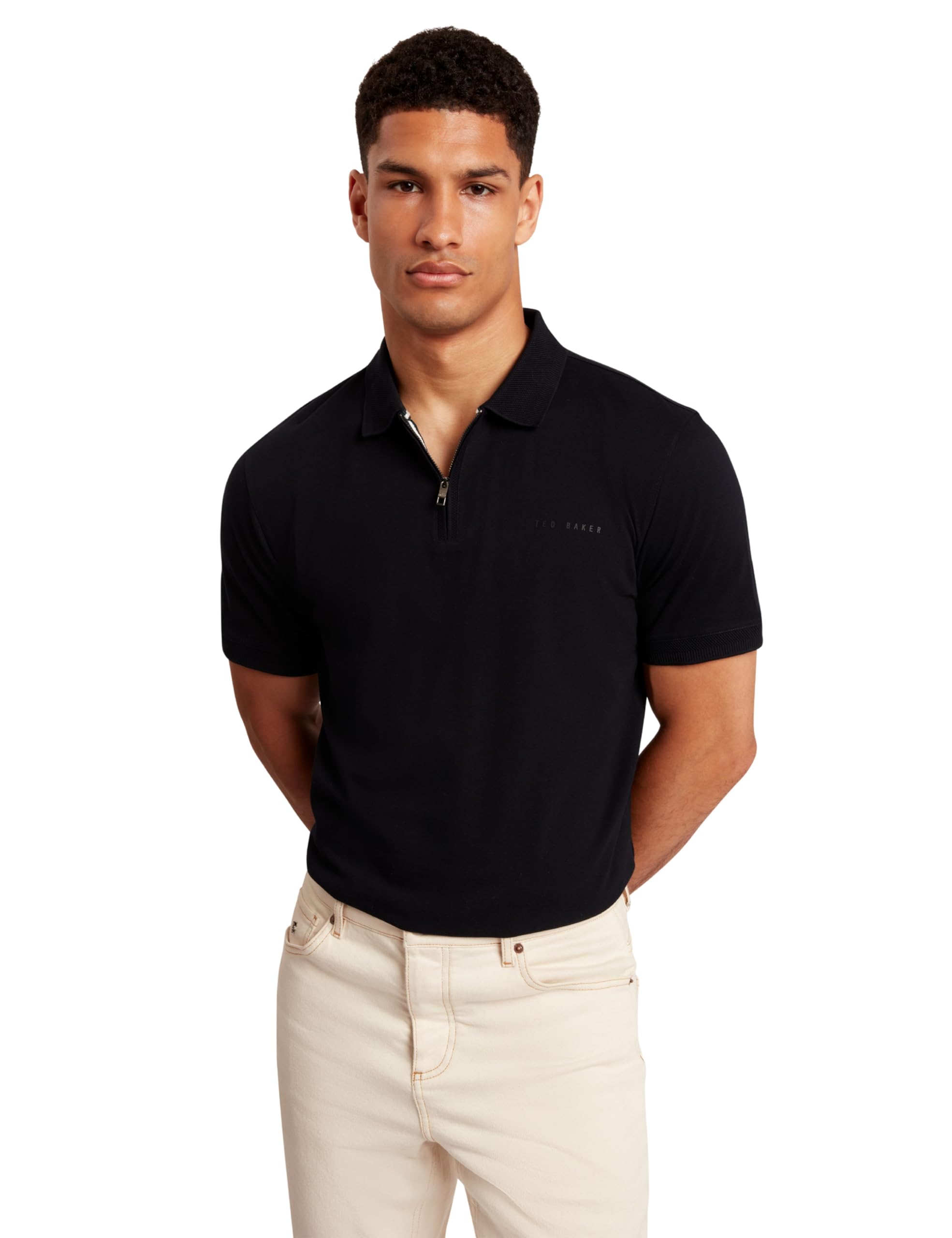Ted Baker London Branded Honeycomb Trim ss Polo, Navy, XL