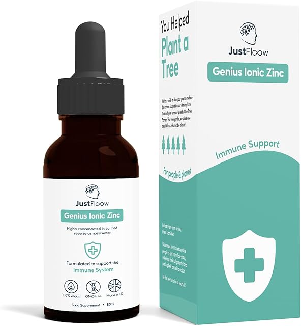 Ionic Zinc Sulphate | JustFloow High Strength, Pure and Concentrated | 10 Drops = 20mg | Support Immune System, Fertility, Skin, Hair and Nails | Vegan Friendly, UK Made