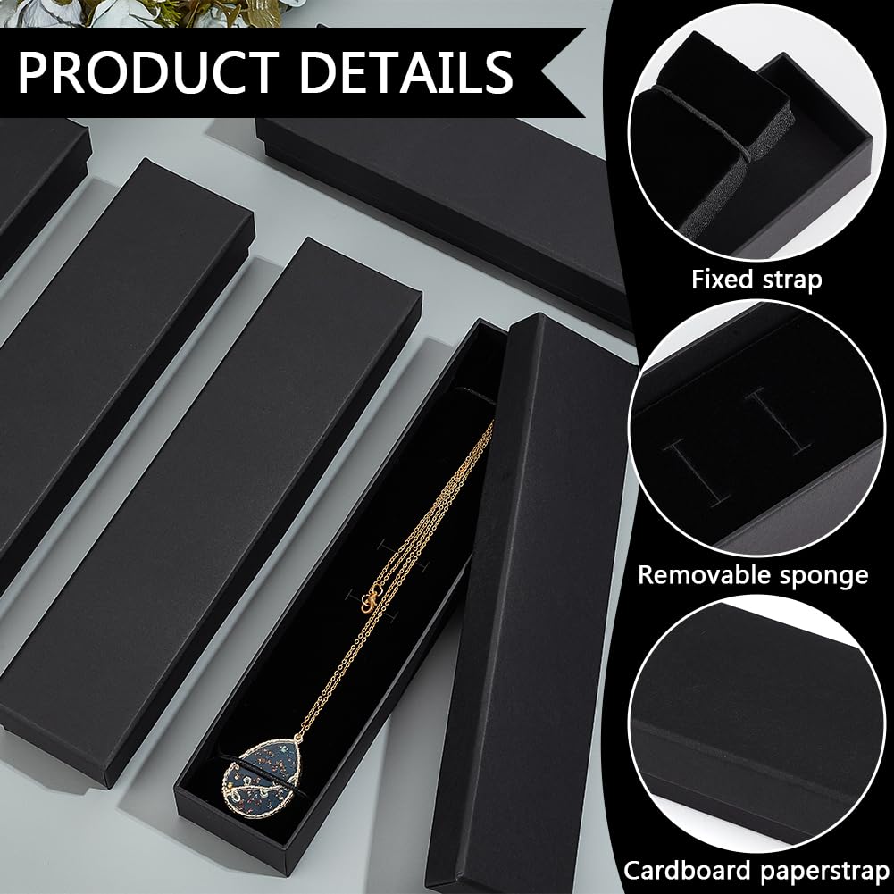 BENECREAT Lot de 12 boîtes à bijoux rectangulaires en carton avec intérieur en velours pour mariage, fête d'anniversaire, remise de diplôme, anniversaire de mariage Noir 23,9 x 5,6 x 3,6 cm