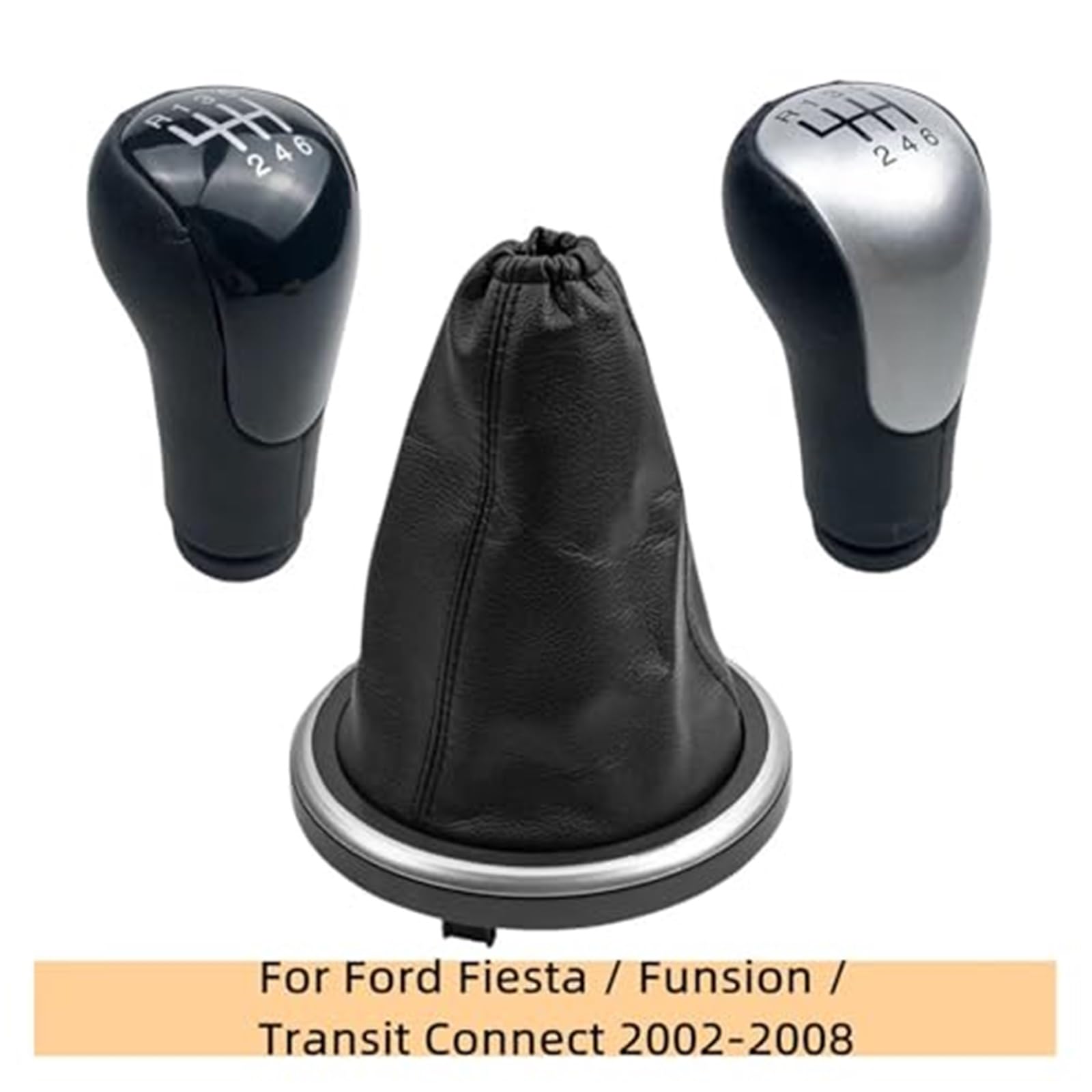 Osłona na gałkę zmiany biegów samochodu, pasuje do Ford, Fiesta, MK6 Fusion Transit Connect 2002-2008, osłona kołnierza, osłona zmiany biegów samochodu, czarna 5-biegowa srebrna obudowa, czarna, 6