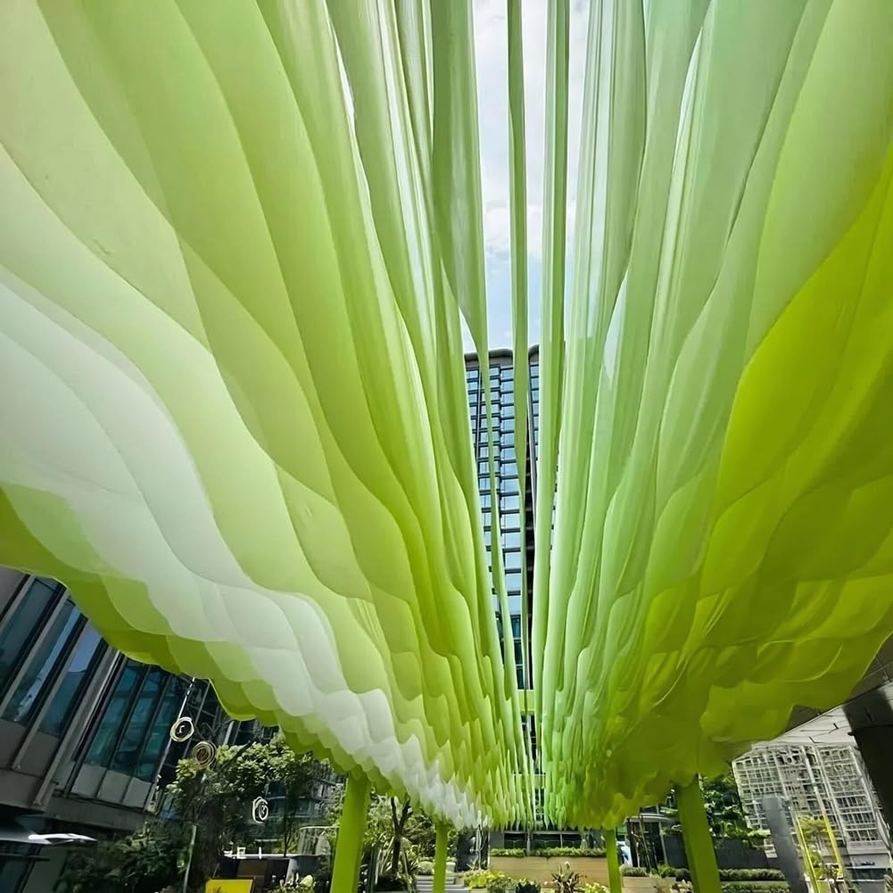 Rideaux de pergola pour la décoration d'auvents, 10 pièces | Vague Tissu en bandes avec câble métallique, Extérieur Voile décorative pour mariage Scène Plage Parc(50x500cm)
