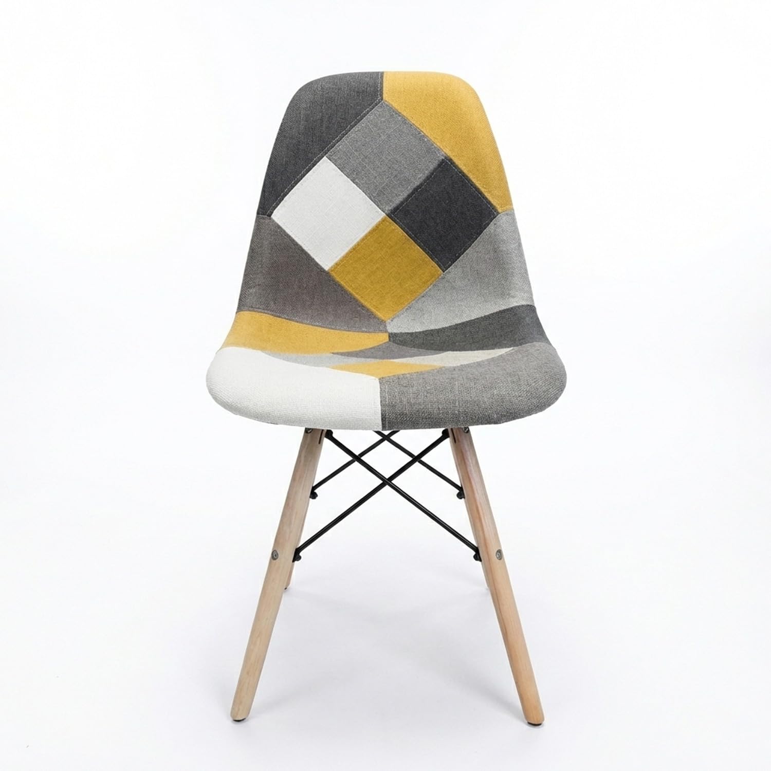 BUYBUY Sedia Serie Picasso in PP con Seduta Imbottita Patchwork | Rivestimento in Stoffa Patchwork, Imbottitura in Spugna, Piedi in Legno di Faggio, Piedi in Metallo